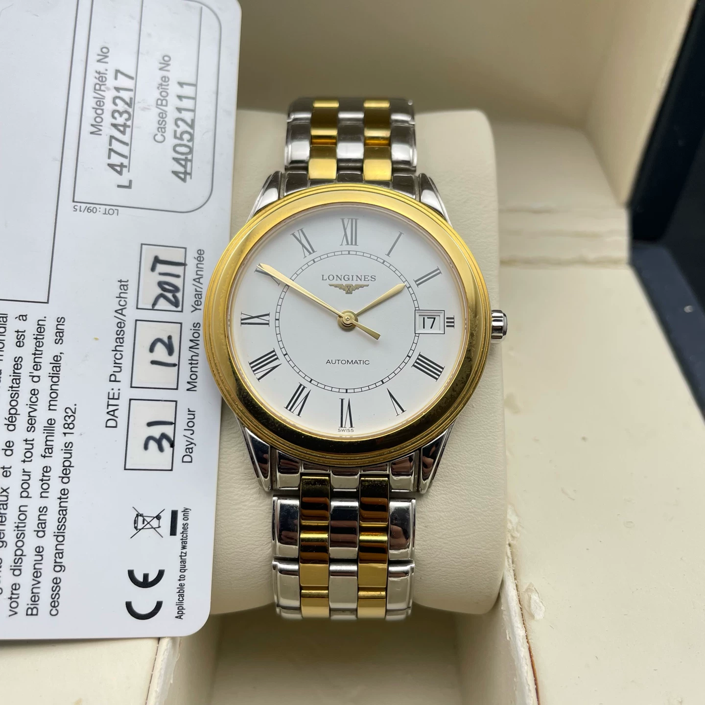 Longines Flagship bicolor de 2017 com cartão de garantia e caixa
