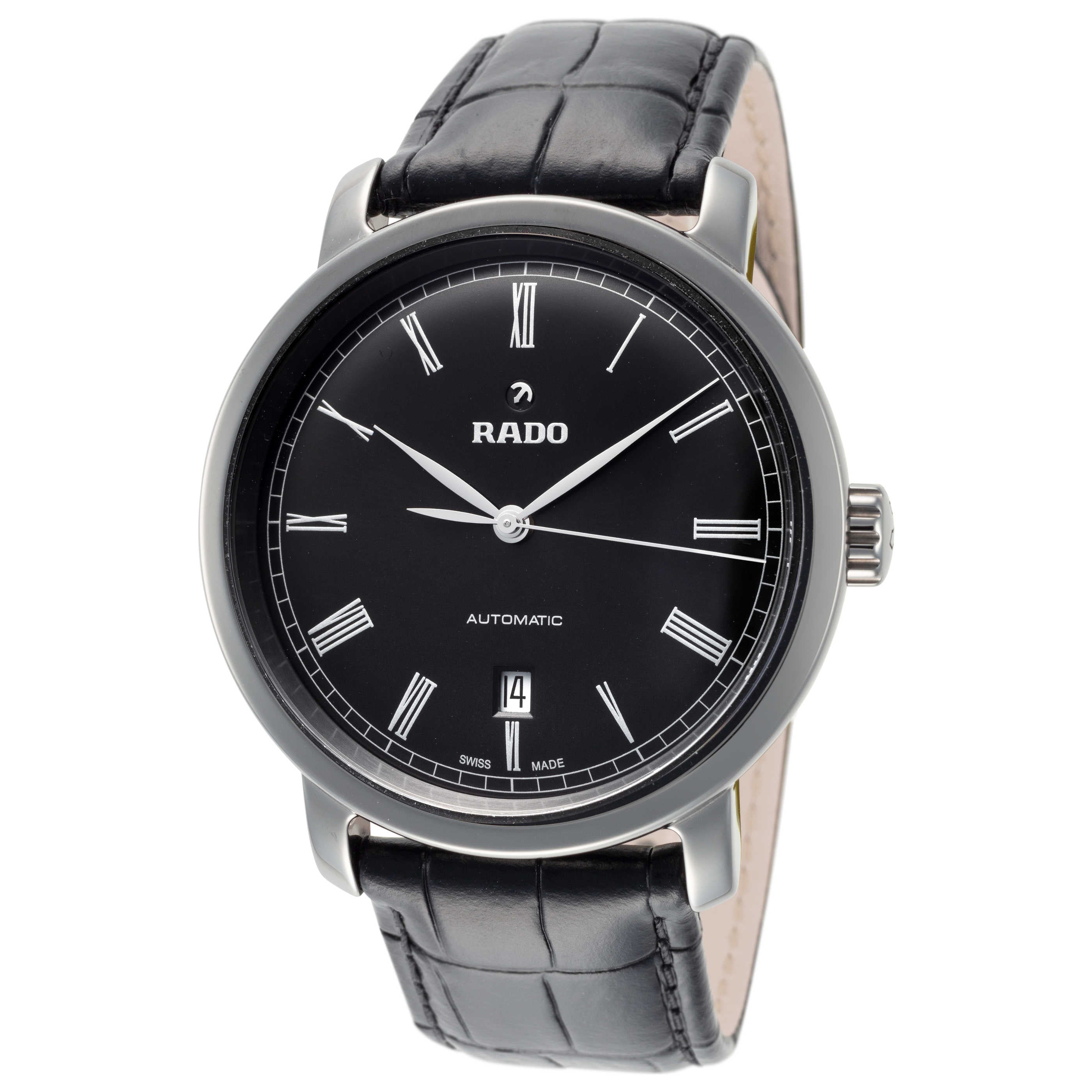 Foto de referência: Rado DiaMaster, Mostrador preto · Couro preto